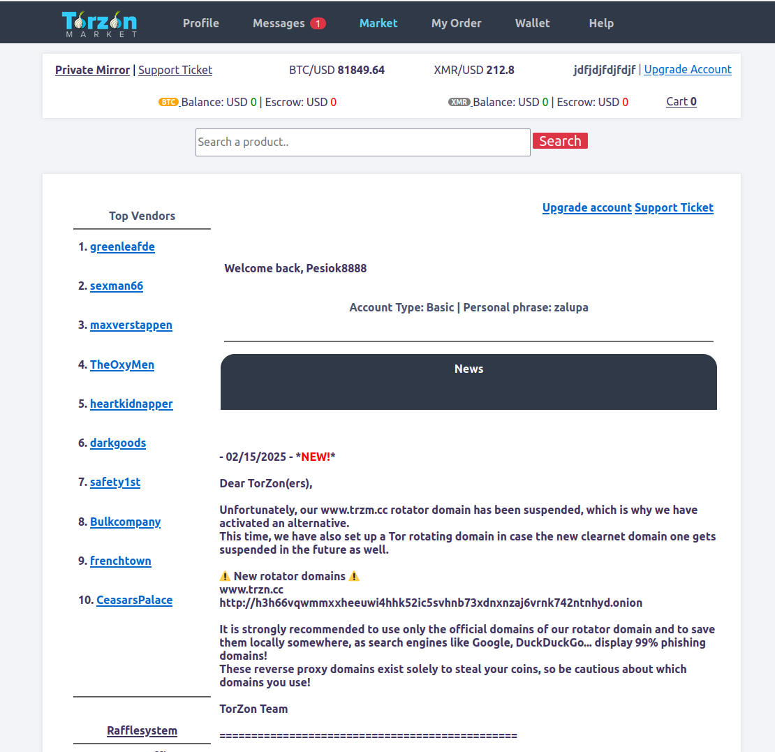 Torzon market dashboard interface 2026 screenshot